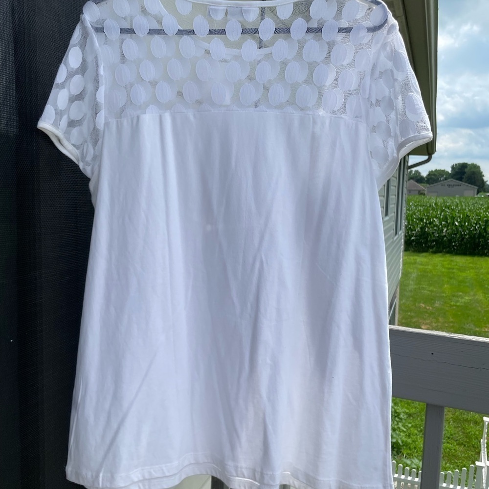 Cato White Sheer Dot Sleeve Blouse - Picture 2 of 2
